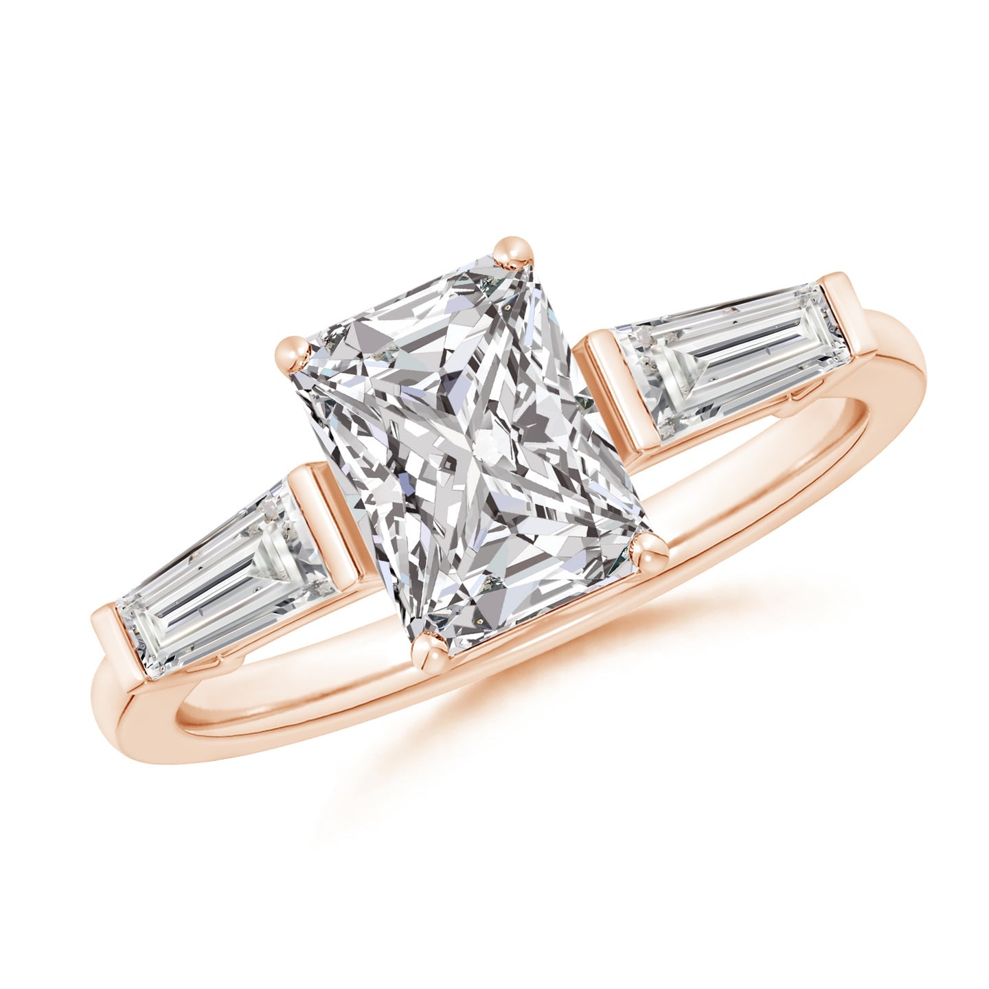 Radiant-Cut And Tapered Baguette Diamond Side Stone Engagement Ring