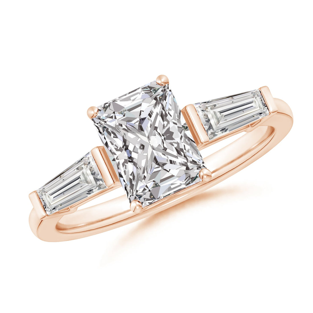 Radiant-Cut And Tapered Baguette Diamond Side Stone Engagement Ring