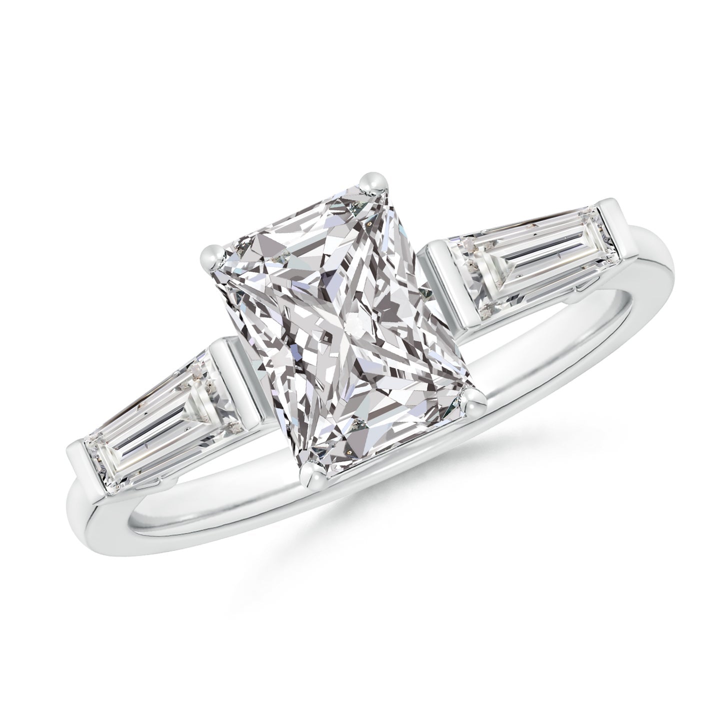 Radiant-Cut And Tapered Baguette Diamond Side Stone Engagement Ring