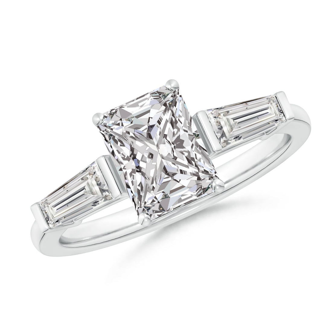 Radiant-Cut And Tapered Baguette Diamond Side Stone Engagement Ring