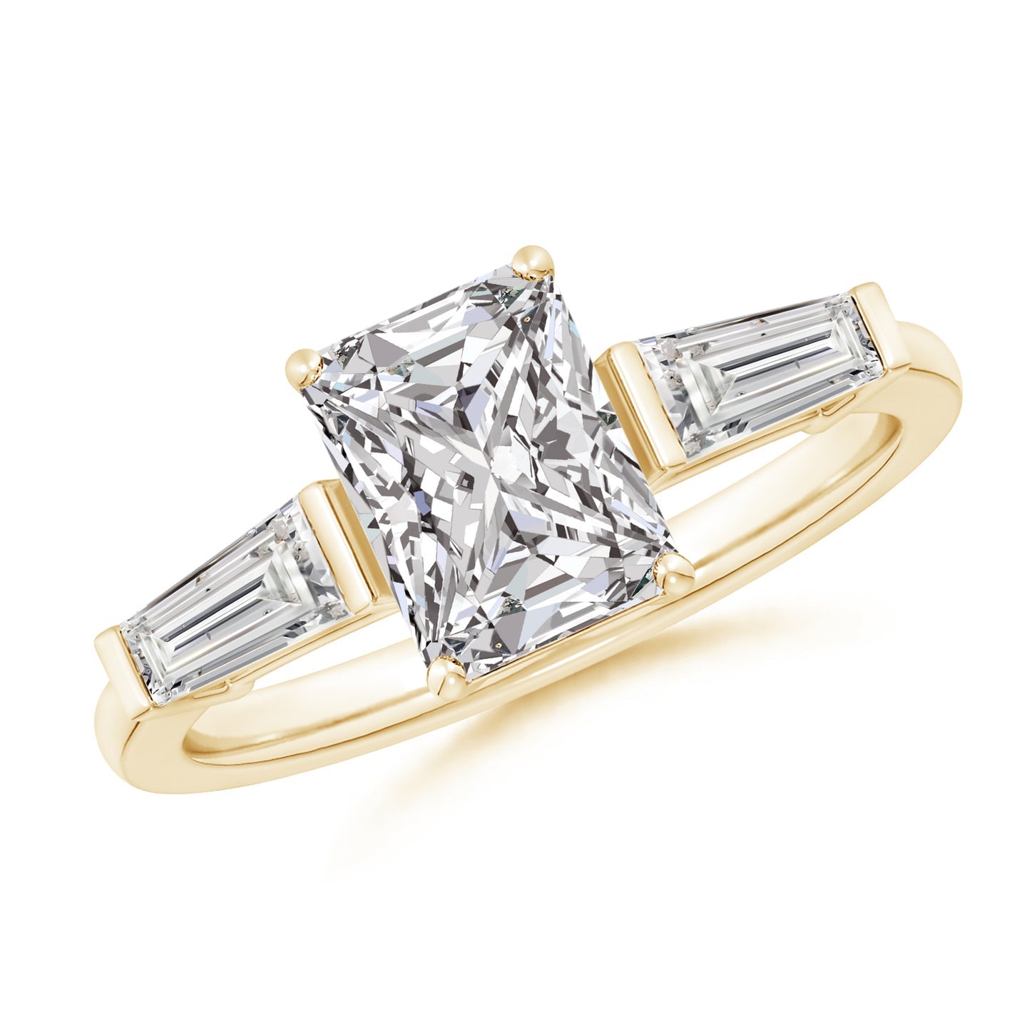 Radiant-Cut And Tapered Baguette Diamond Side Stone Engagement Ring