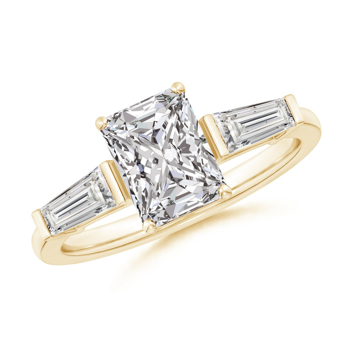 Radiant-Cut And Tapered Baguette Diamond Side Stone Engagement Ring