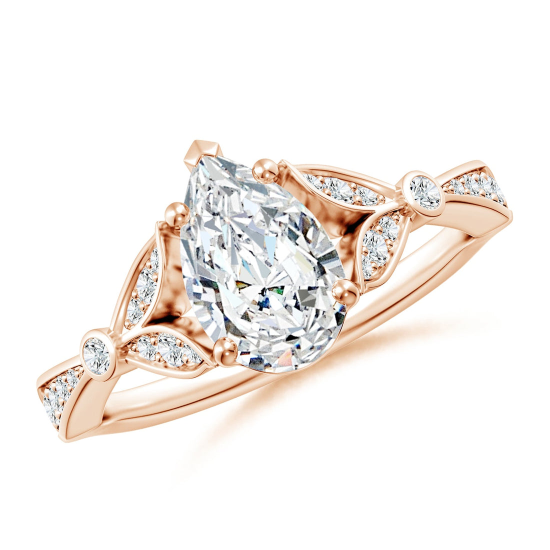 Celestial Pear Diamond Leaf Accent Engagement Ring