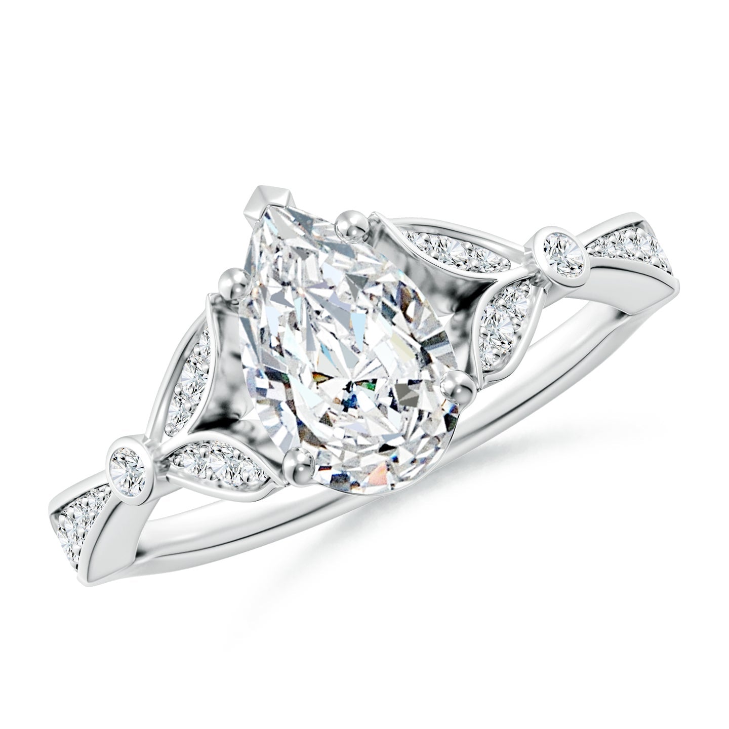 Celestial Pear Diamond Leaf Accent Engagement Ring
