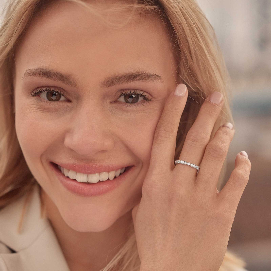 Geometric Hexagon Diamond Half Eternity Band in White Gold