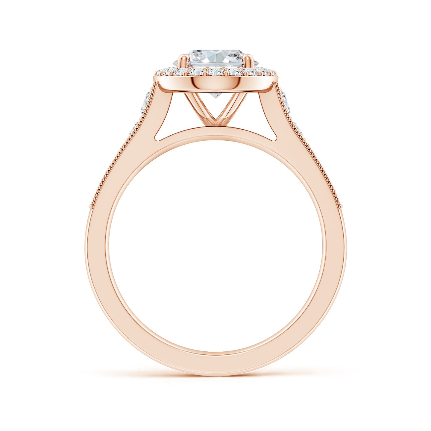 Oval Lab Grown Diamond Halo Engagement Ring with Milgrain Band