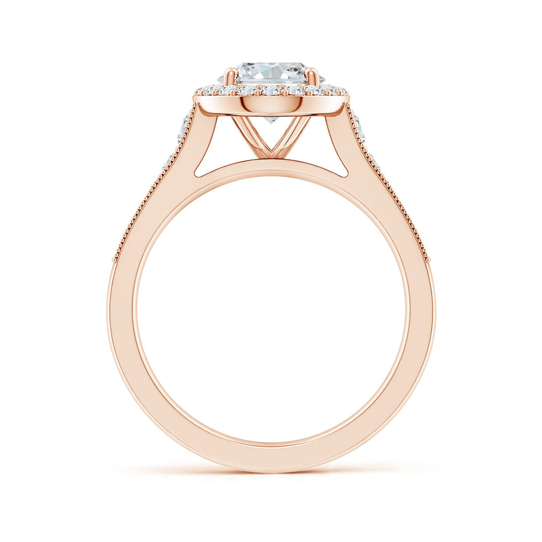 Oval Lab Grown Diamond Halo Engagement Ring with Milgrain Band
