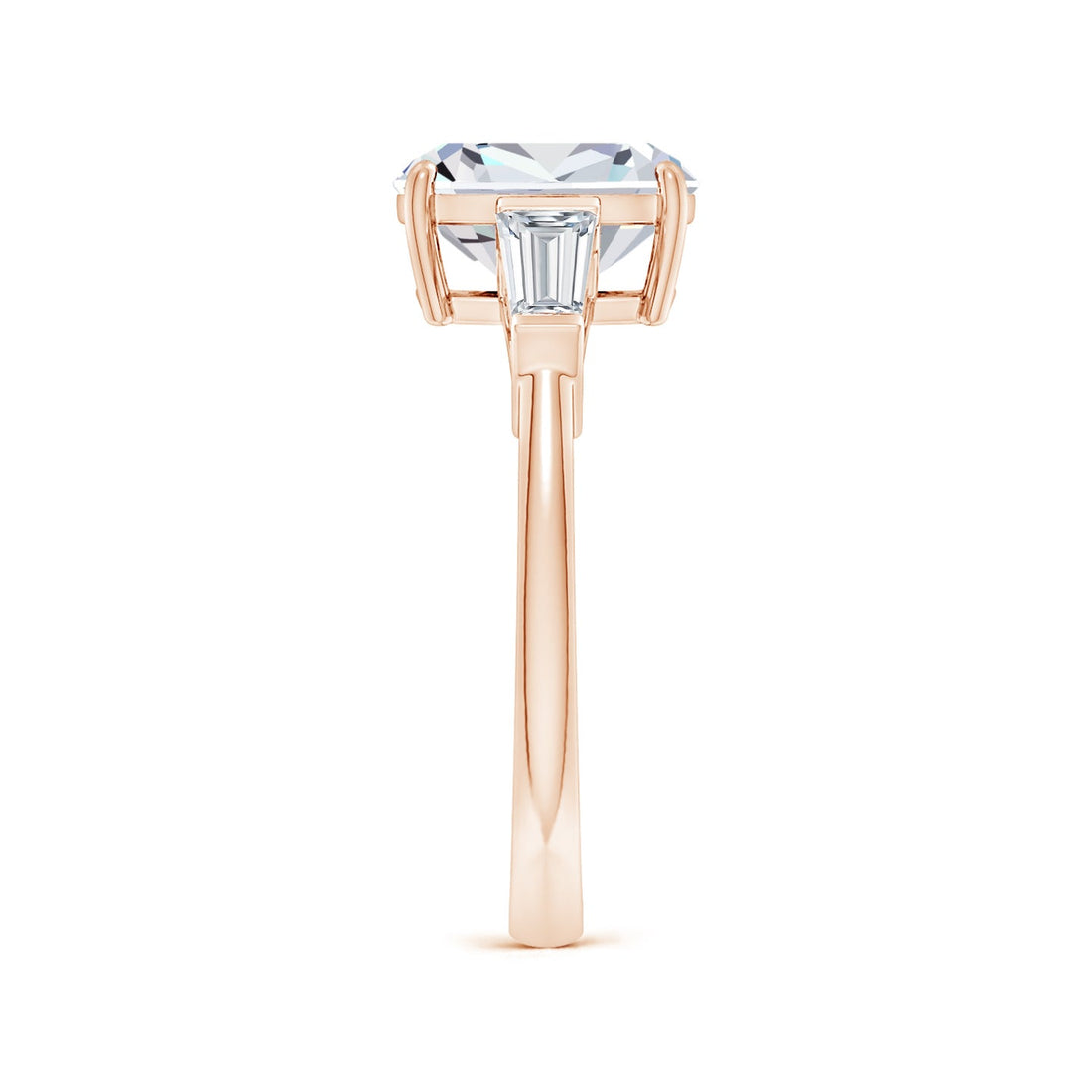Lab-Grown Cushion Rectangular And Tapered Baguette Diamond Side Stone Engagement Ring