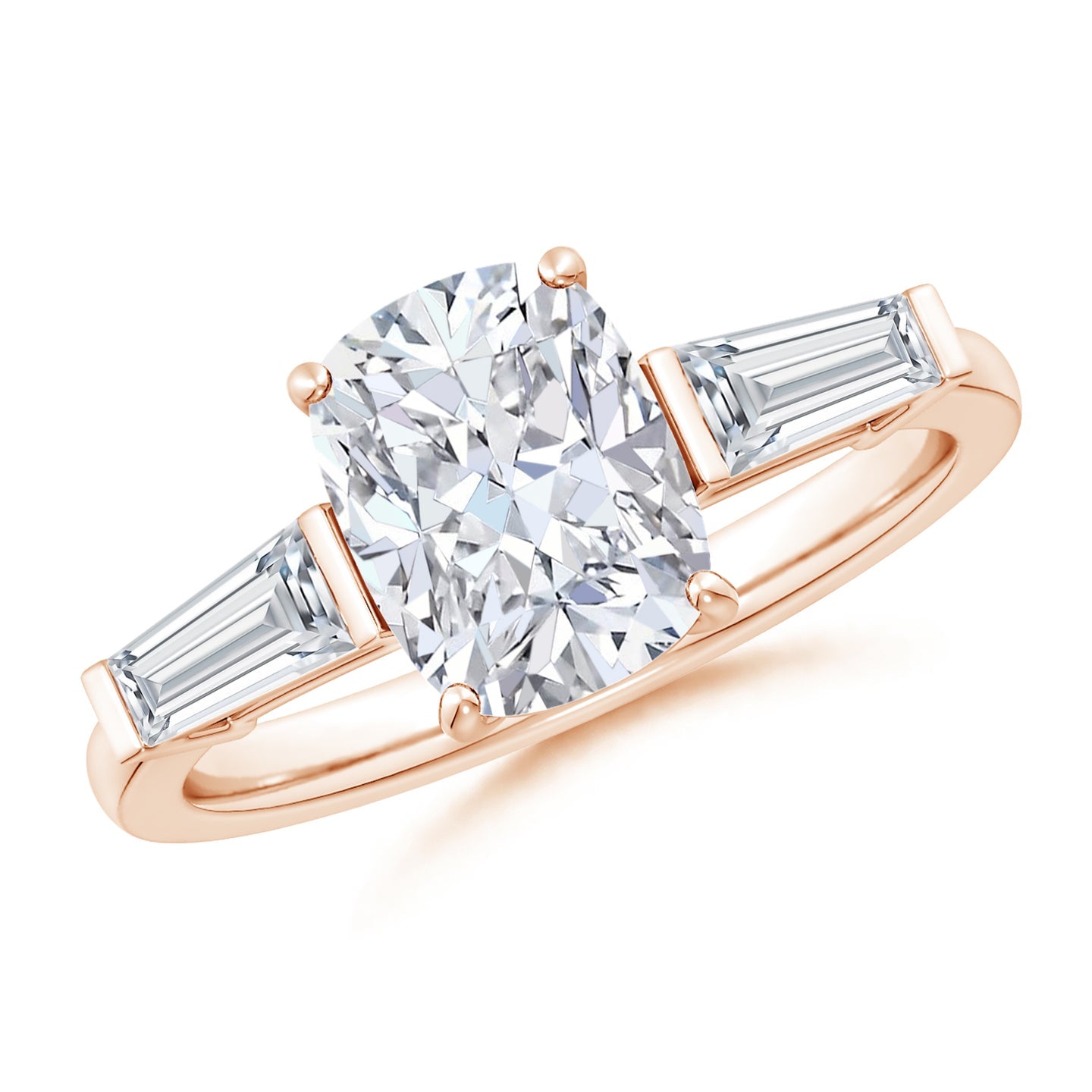 Lab-Grown Cushion Rectangular And Tapered Baguette Diamond Side Stone Engagement Ring