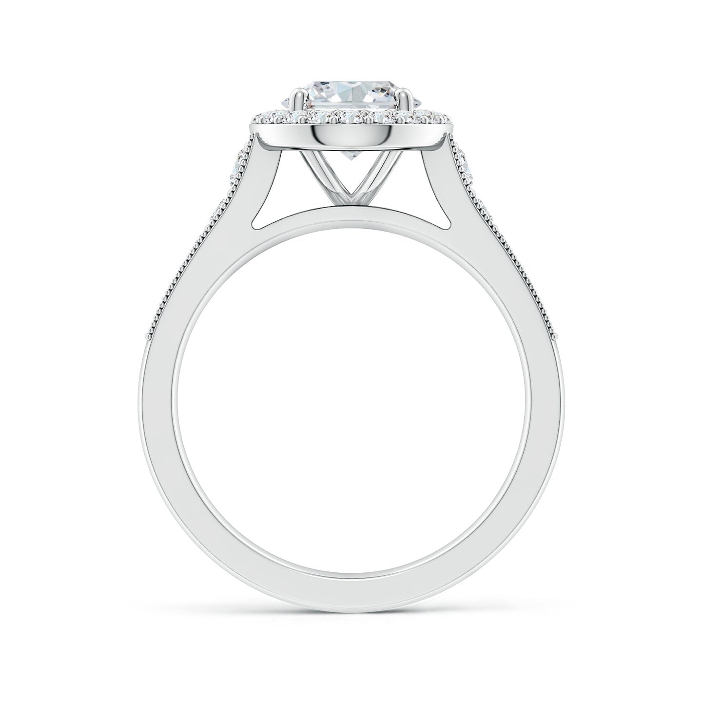 Oval Lab Grown Diamond Halo Engagement Ring with Milgrain Band