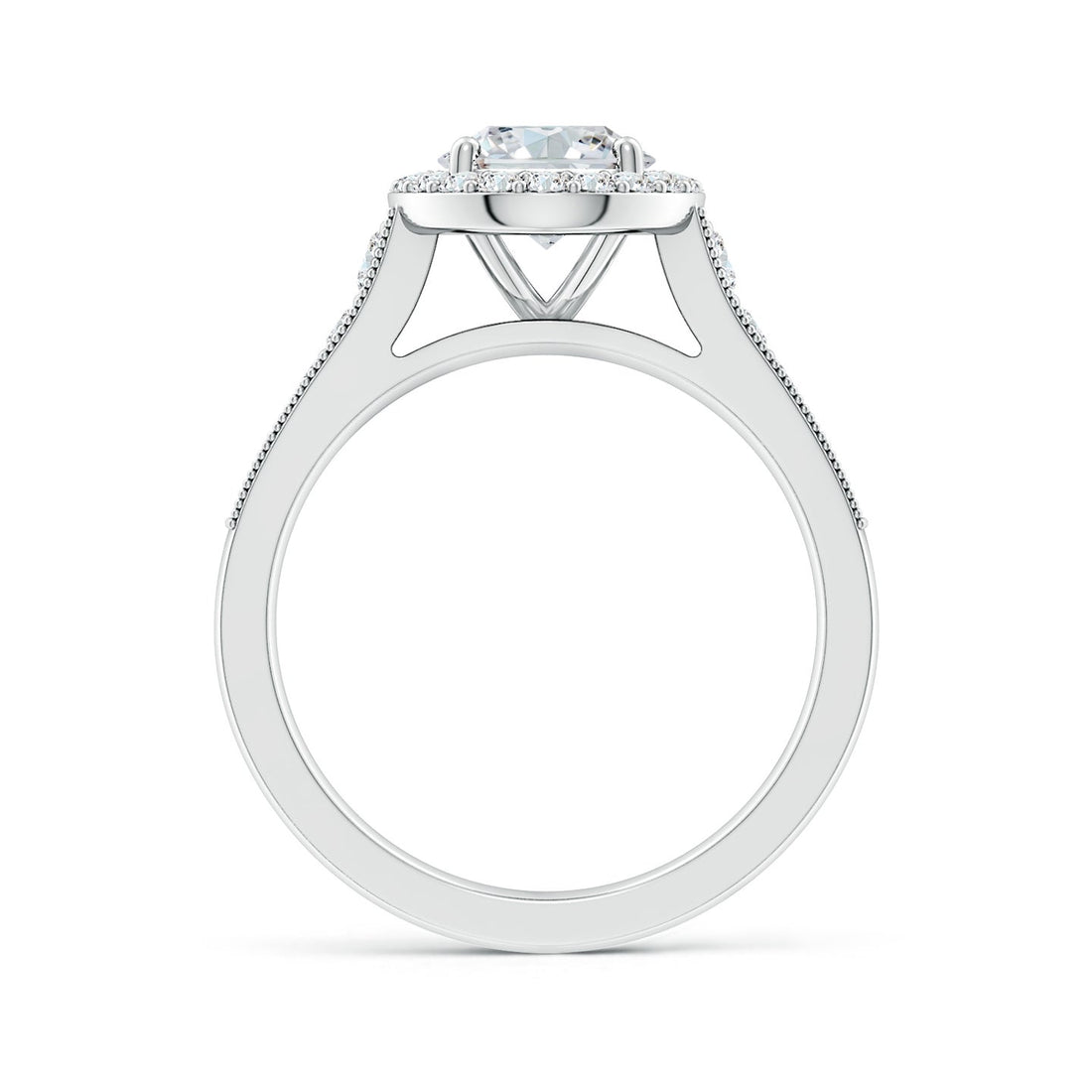 Oval Lab Grown Diamond Halo Engagement Ring with Milgrain Band