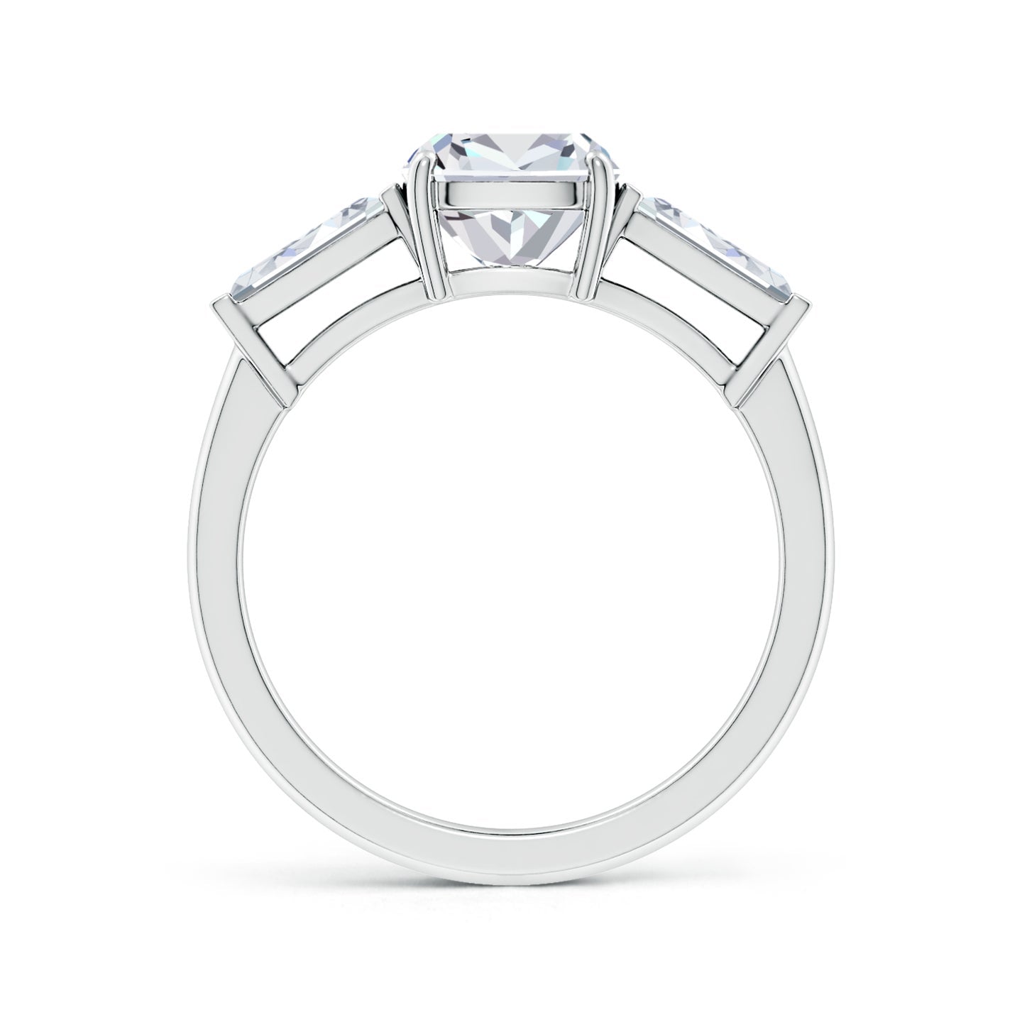 Lab-Grown Cushion Rectangular And Tapered Baguette Diamond Side Stone Engagement Ring