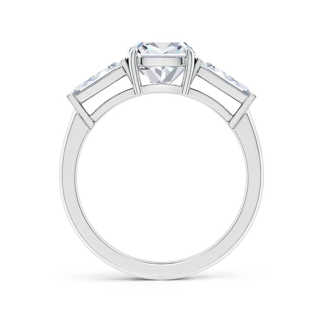 Lab-Grown Cushion Rectangular And Tapered Baguette Diamond Side Stone Engagement Ring