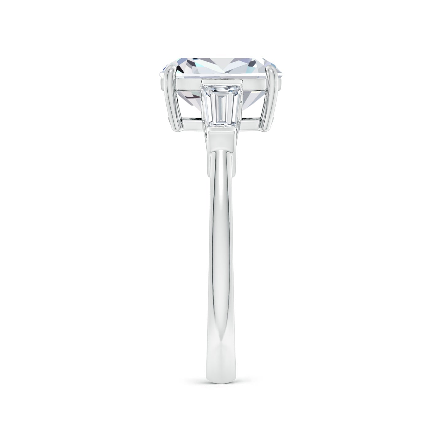 Lab-Grown Cushion Rectangular And Tapered Baguette Diamond Side Stone Engagement Ring
