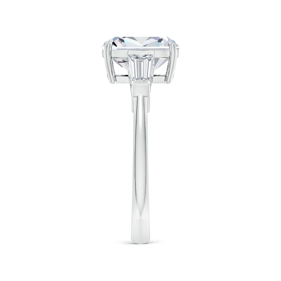 Lab-Grown Cushion Rectangular And Tapered Baguette Diamond Side Stone Engagement Ring