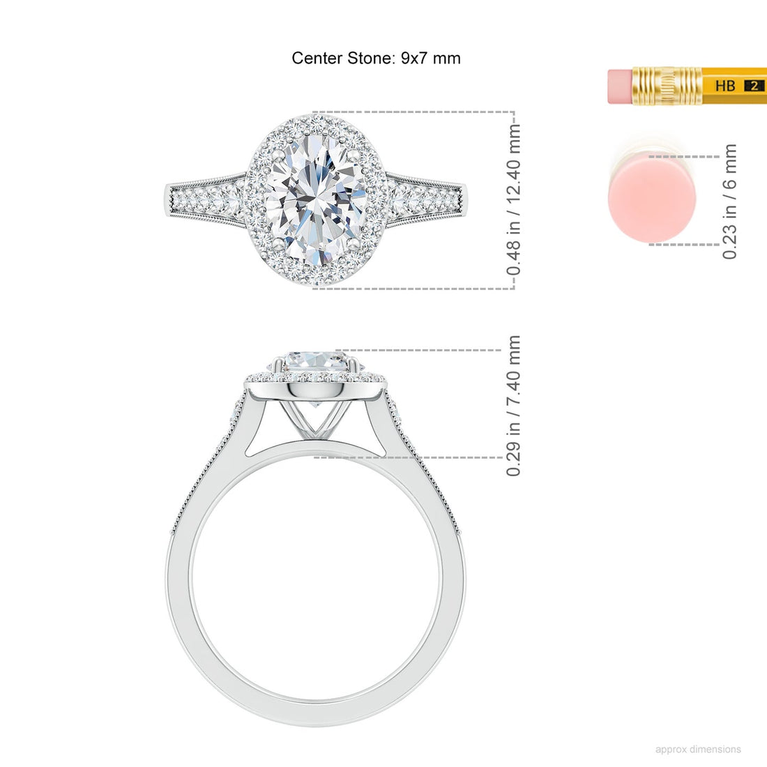 Oval Lab Grown Diamond Halo Engagement Ring with Milgrain Band