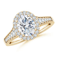 Oval Lab Grown Diamond Halo Engagement Ring with Milgrain Band