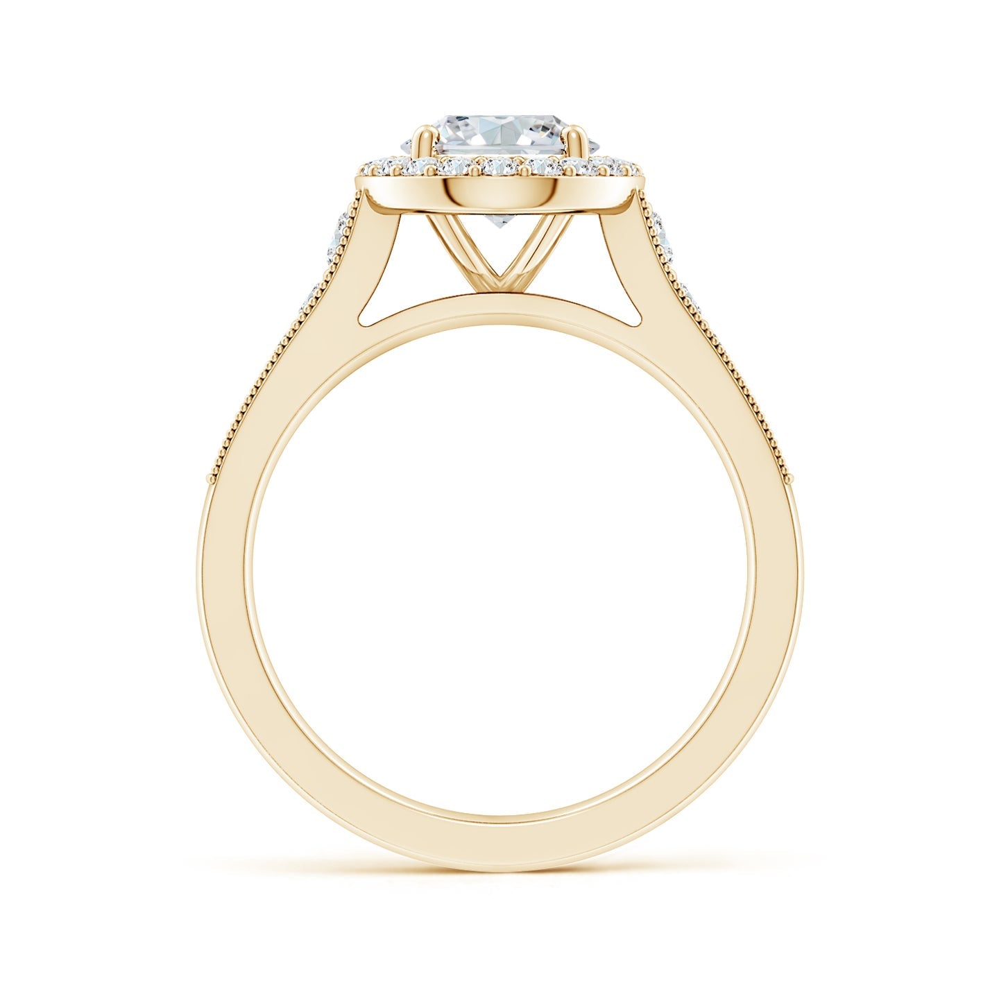 Oval Lab Grown Diamond Halo Engagement Ring with Milgrain Band
