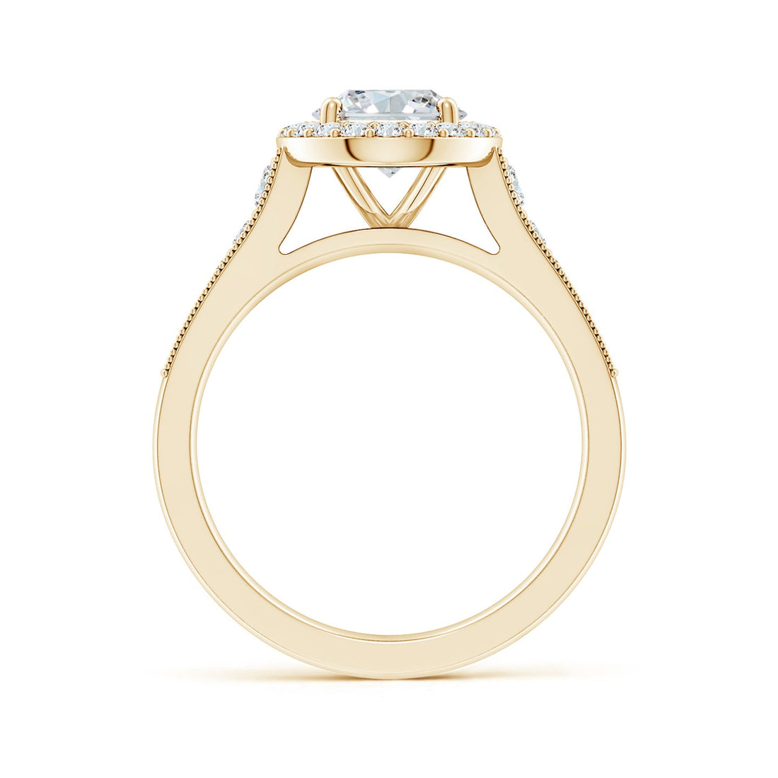 Oval Lab Grown Diamond Halo Engagement Ring with Milgrain Band