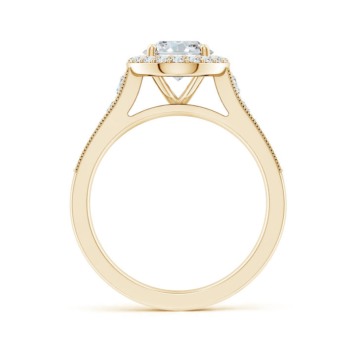 Oval Lab Grown Diamond Halo Engagement Ring with Milgrain Band