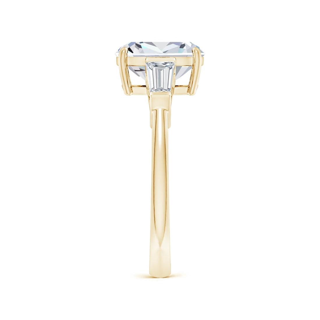 Lab-Grown Cushion Rectangular And Tapered Baguette Diamond Side Stone Engagement Ring