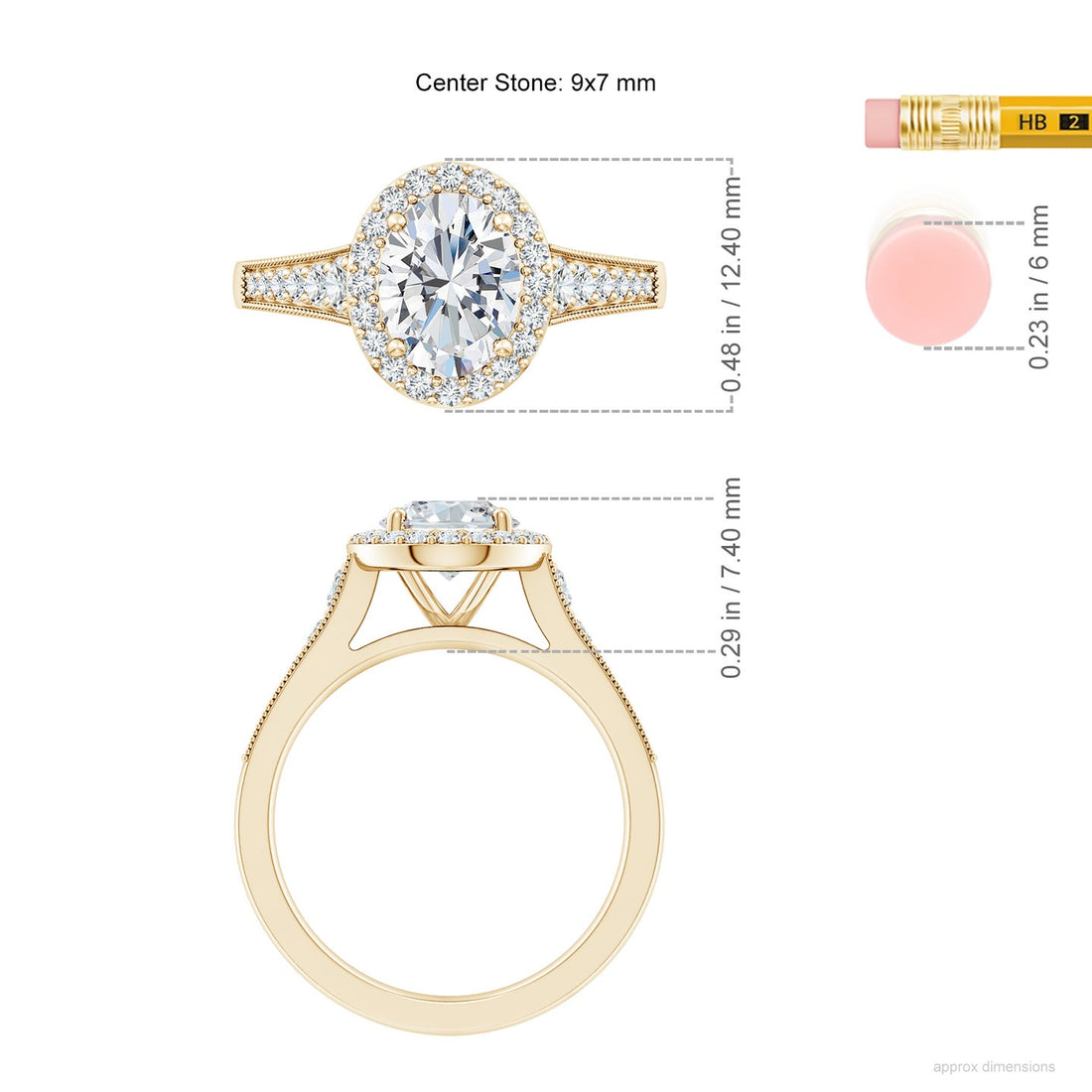 Oval Lab Grown Diamond Halo Engagement Ring with Milgrain Band