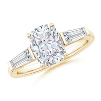Lab-Grown Cushion Rectangular And Tapered Baguette Diamond Side Stone Engagement Ring