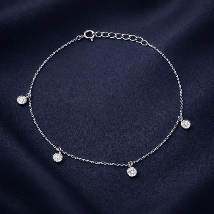 Celestial Sparkle Station Diamond Anklet in 925 Sterling Silver