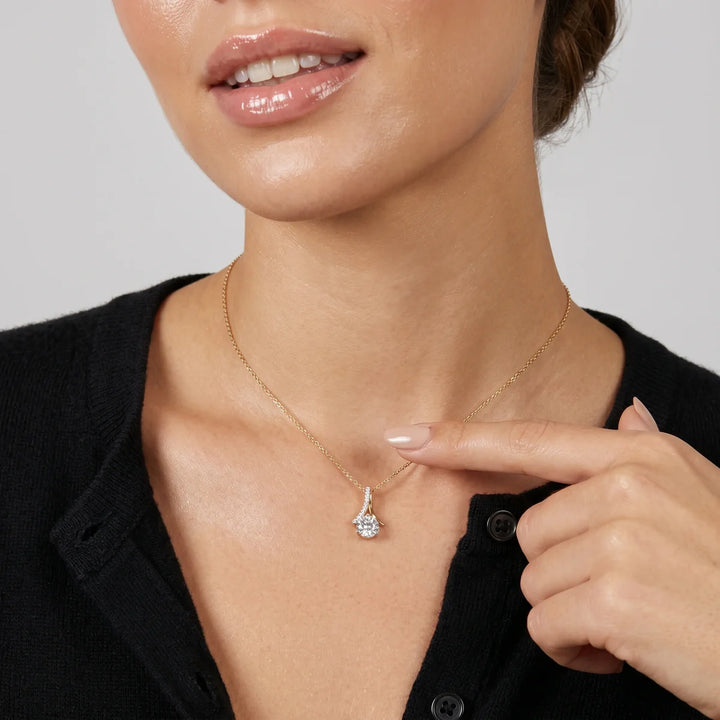 925 Sterling Silver Round Solitaire & Diamond Accent Twist Pendant Necklace