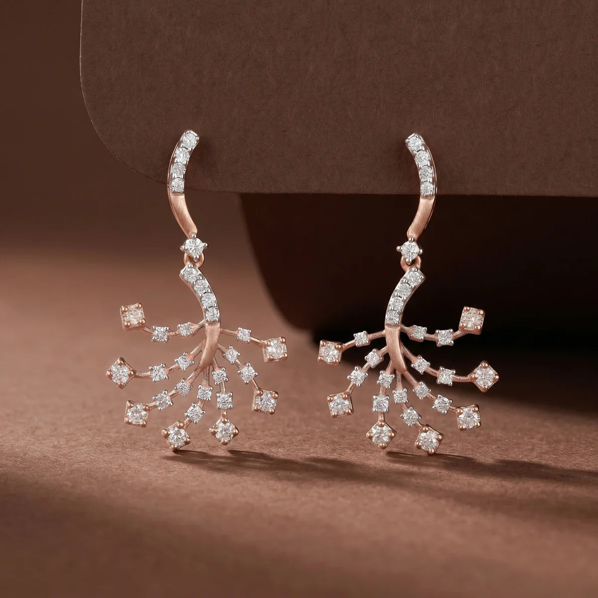 925 Sterling Silver Rose Gold Diamond Branch Drop Earrings | Elegant Statement Earrings for Women