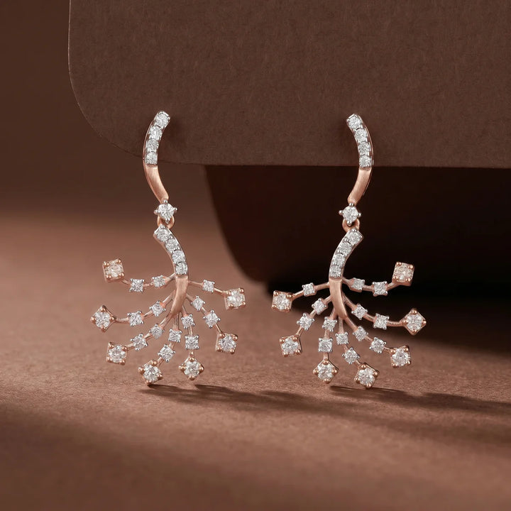 925 Sterling Silver Rose Gold Diamond Branch Drop Earrings | Elegant Statement Earrings for Women
