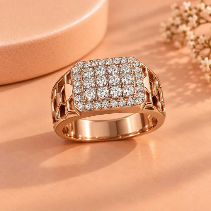 Rectangular Halo Round Diamond Men's Ring