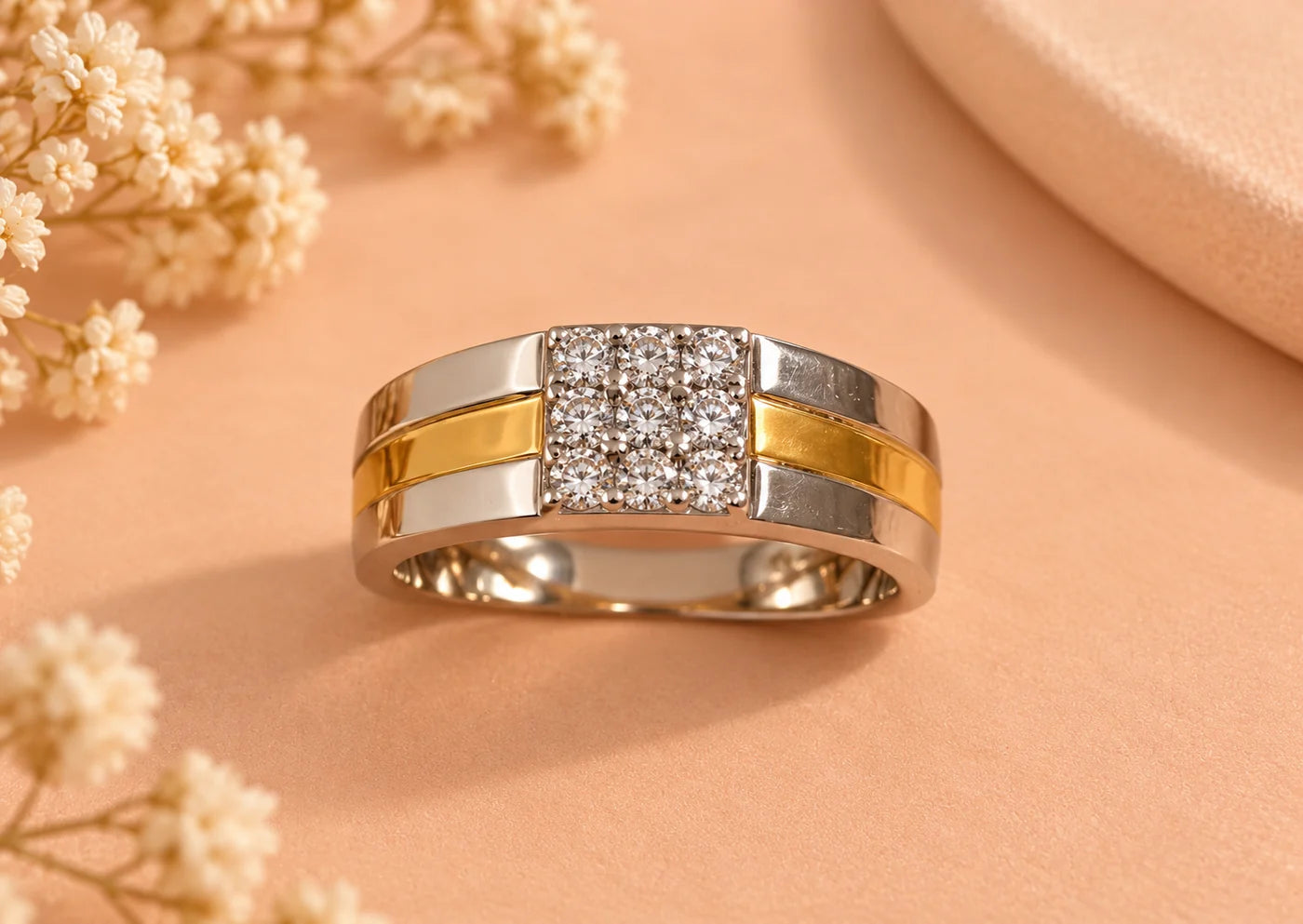 Two-Tone Round Diamond Pavé Band Ring