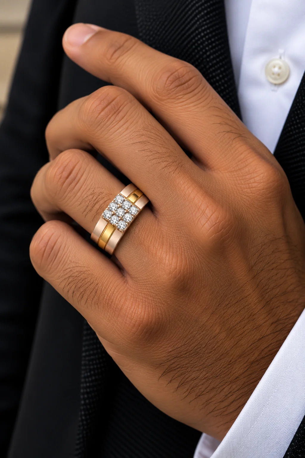 Two-Tone Round Diamond Pavé Band Ring