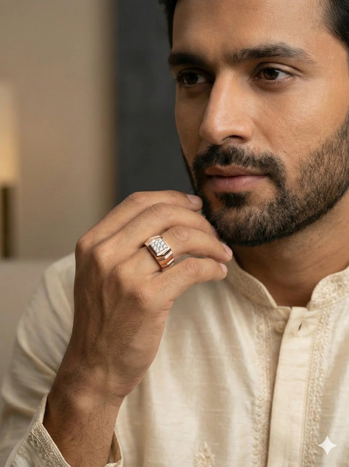 Architectural Round Diamond Men's Statement Ring