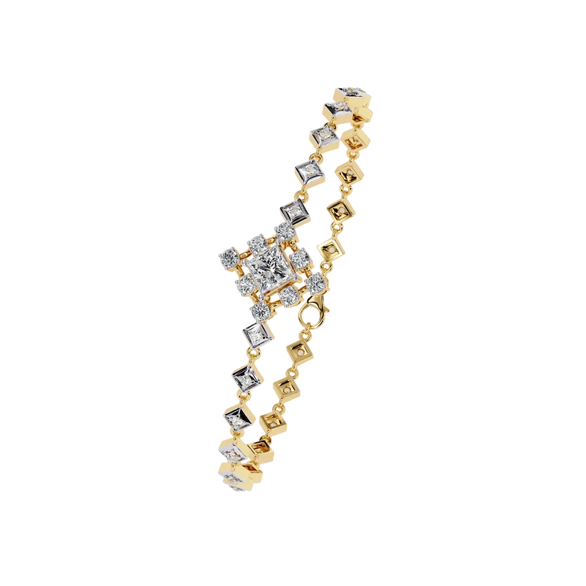 Luxury Two-Tone Princess Cut Diamond Bracelet