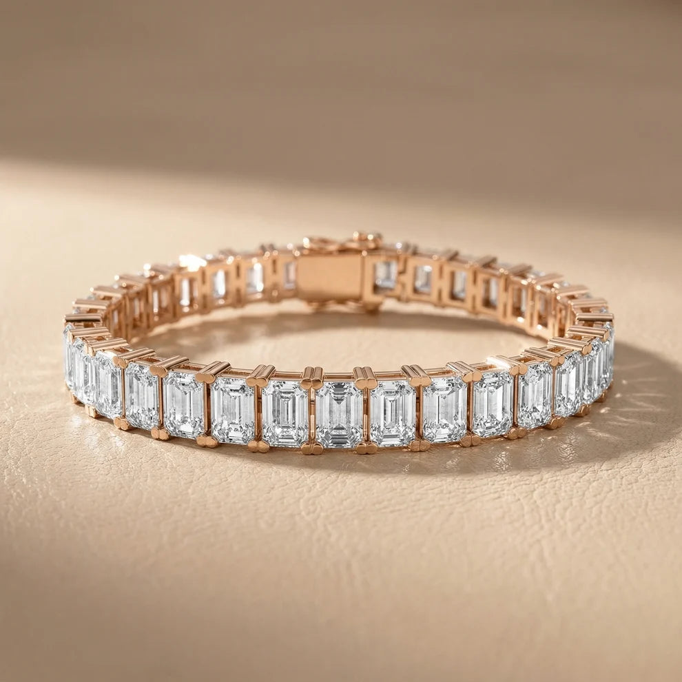 Four Prongs Emerald Diamond Tennis Bracelet