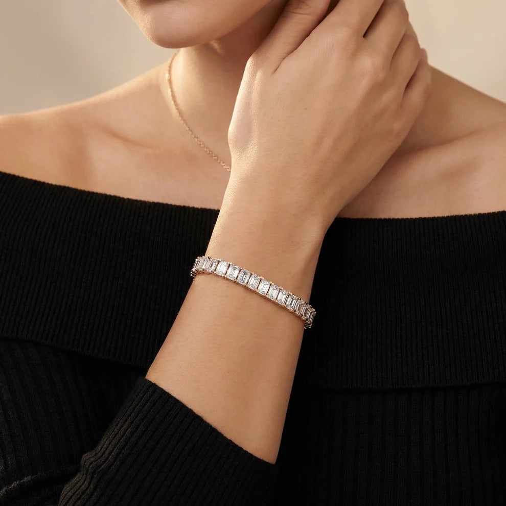 Four Prongs Emerald Diamond Tennis Bracelet
