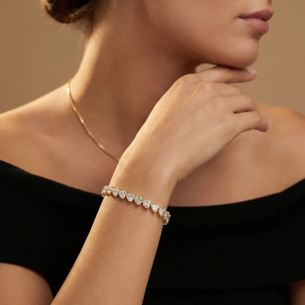 Four Prongs Heart Diamond Tennis Bracelet