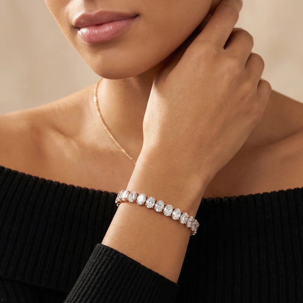Four Prongs Oval Diamond Tennis Bracelet