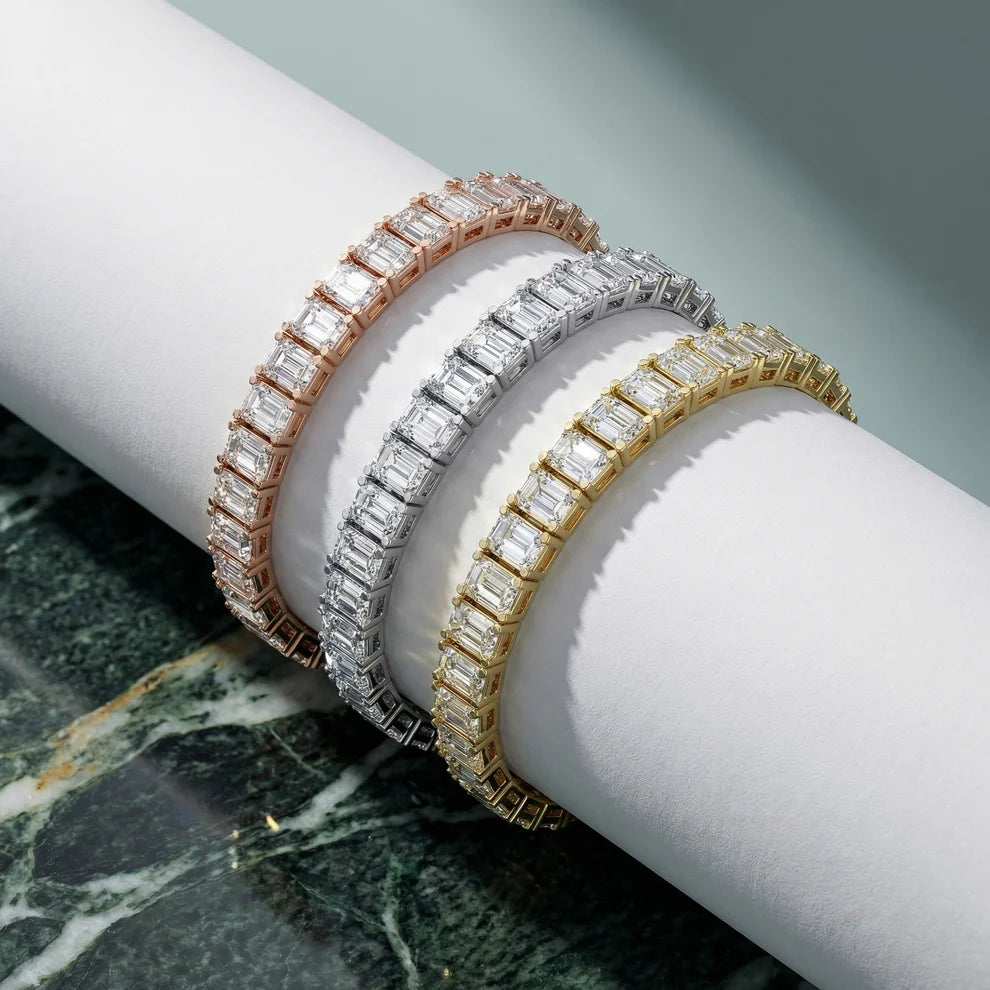 Four Prongs Emerald Diamond Tennis Bracelet