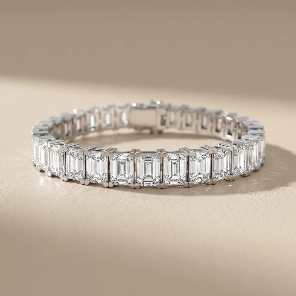 Four Prongs Emerald Diamond Tennis Bracelet