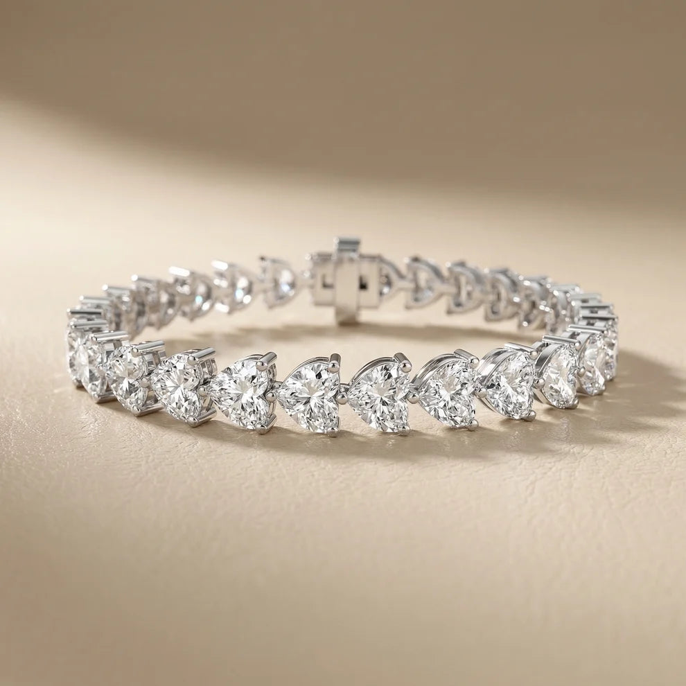 Four Prongs Heart Diamond Tennis Bracelet
