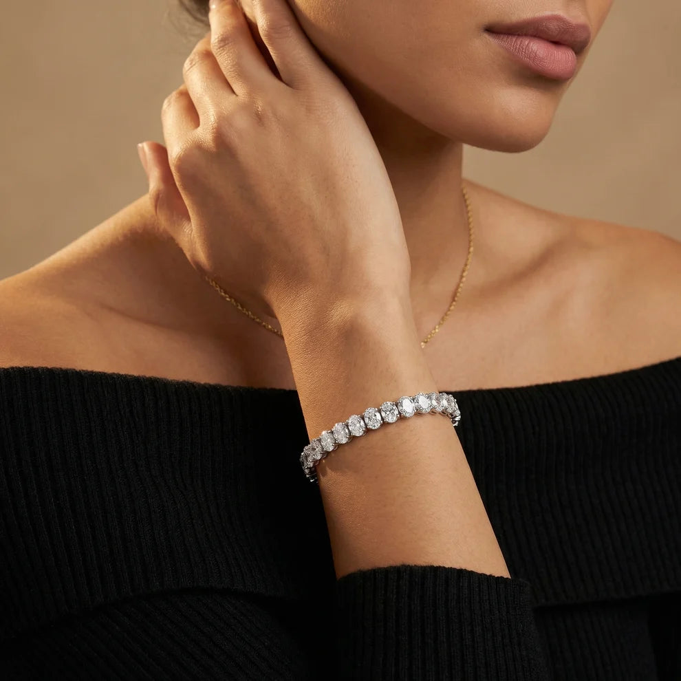 Four Prongs Oval Diamond Tennis Bracelet