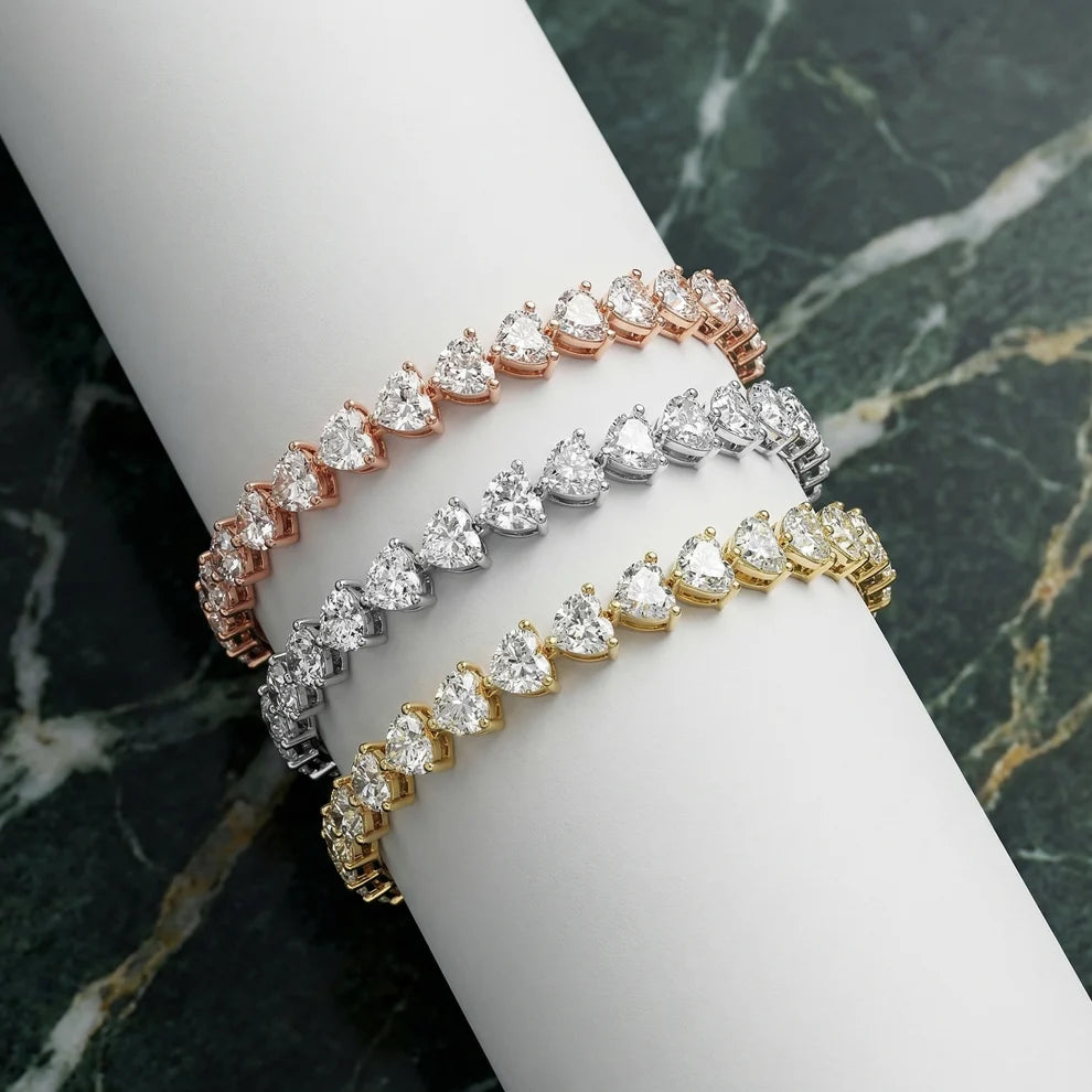 Four Prongs Heart Diamond Tennis Bracelet