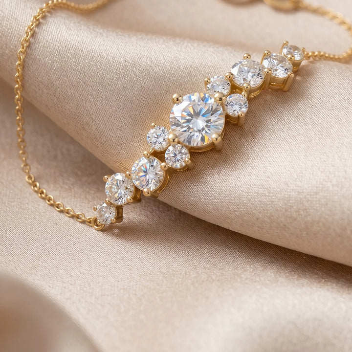 Round Brilliant Diamond Cluster Tennis Bracelet in 925 Sterling Silver