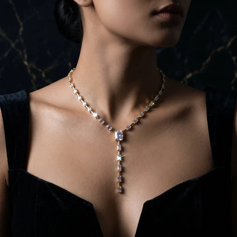 Emerald Cut Diamond  Drop Necklace