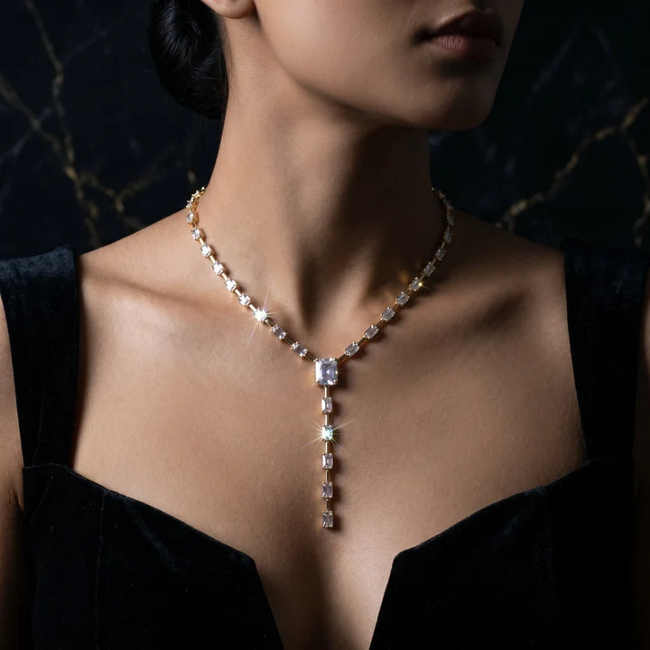 Emerald Cut Diamond  Drop Necklace