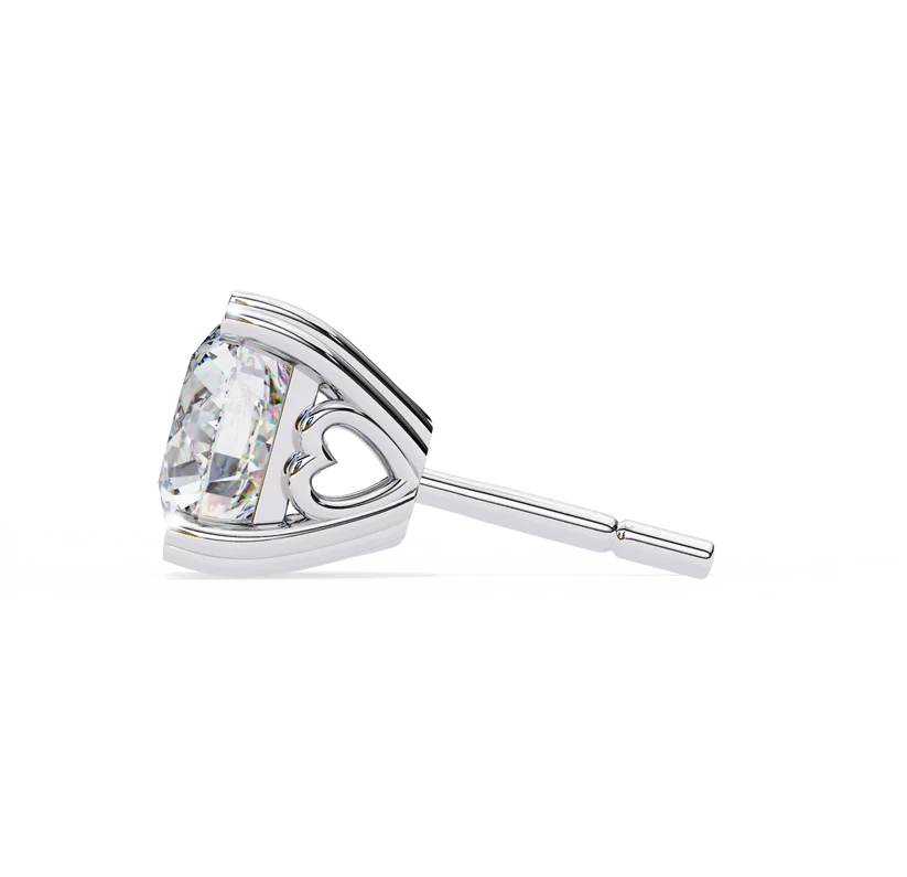 Heart-Accent Square Brilliant Diamond Stud Earrings