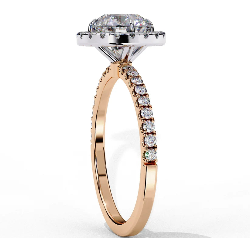 Gold Diamond Halo Engagement Ring for Women